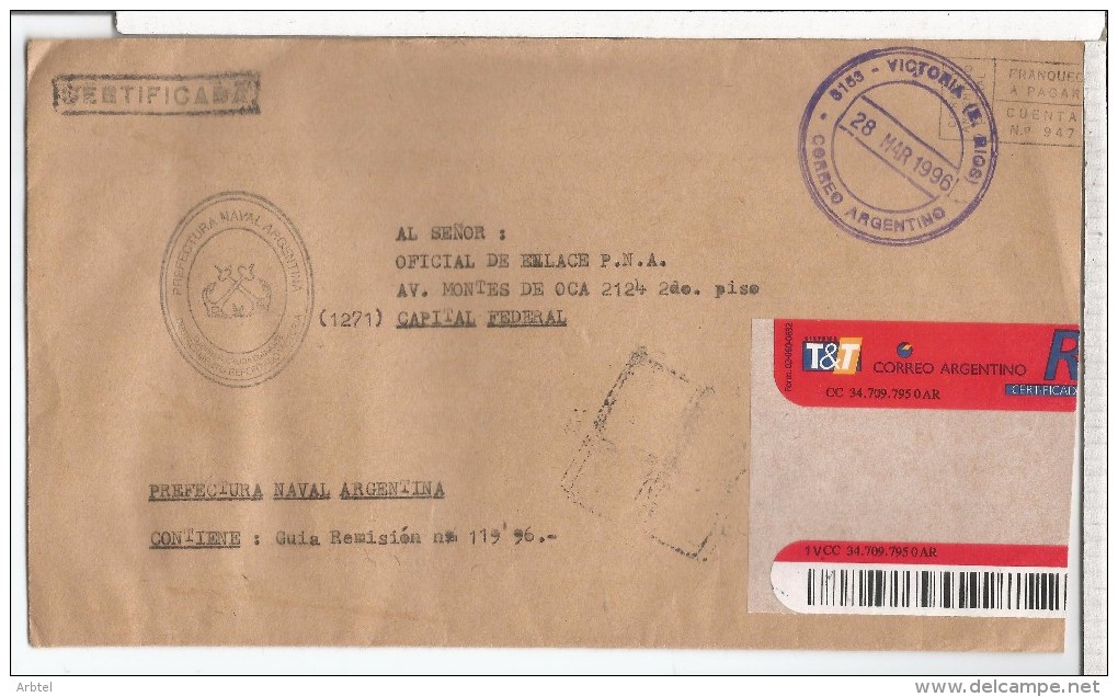 ARGENTINA CC CORREO OFICIAL NAVAL PREFECTURA DIAMANTE DESTACAMENTO VICTORIA - Oficiales