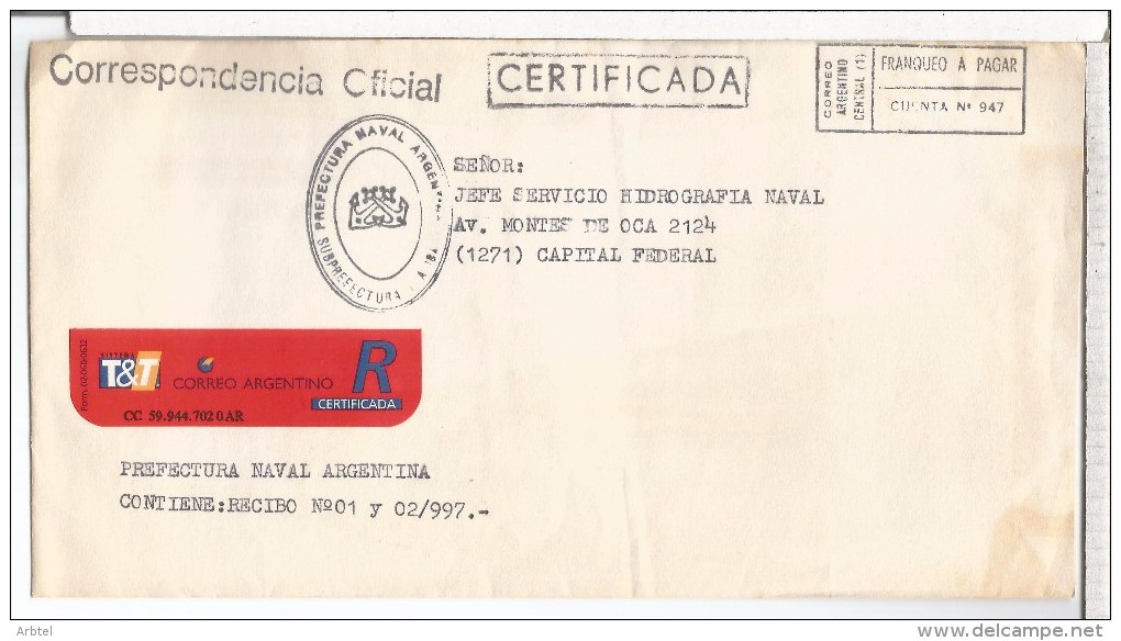 ARGENTINA CC CORREO OFICIAL NAVAL PREFECTURA ITA IBATE - Oficiales