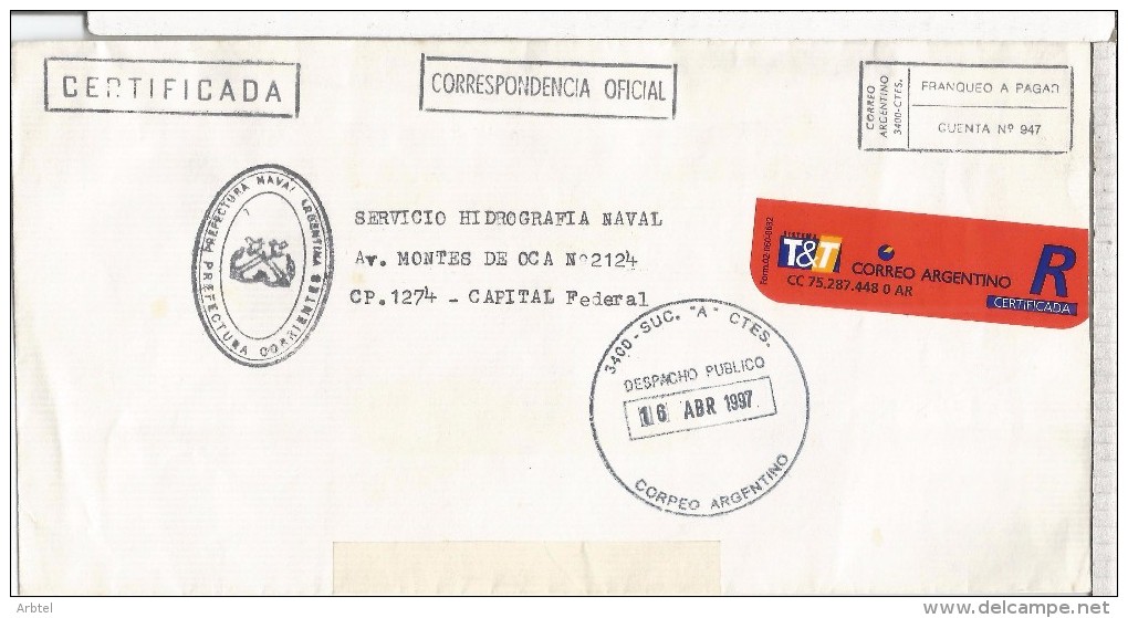 ARGENTINA CC CORREO OFICIAL NAVAL PREFECTURA CORRIENTES - Oficiales