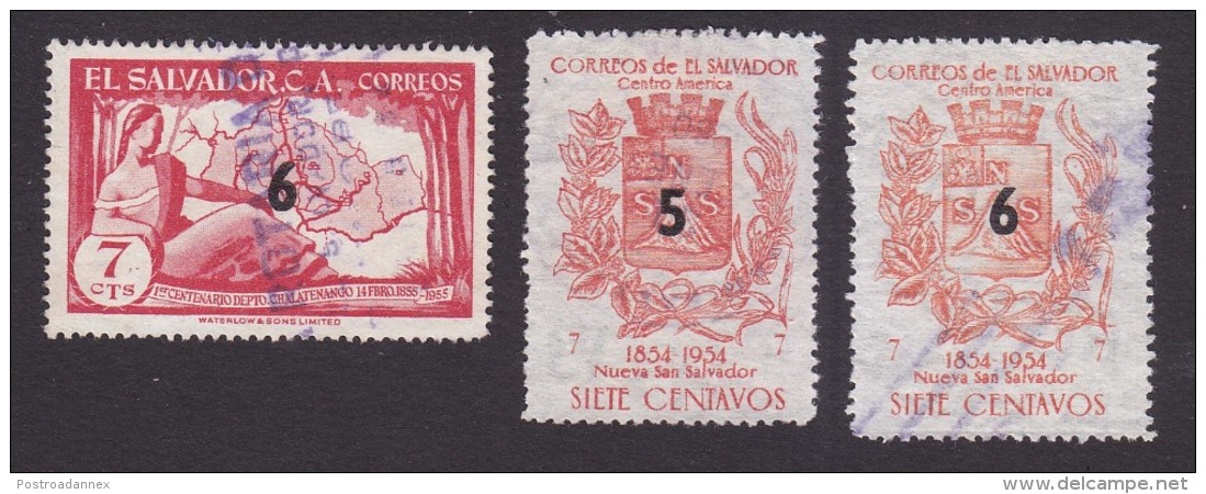 El Salvador, Scott #694-696, Used, Map Of Chalatenango And Arms Of Nuecva San Salvador Surcharged, Issued 1957 - El Salvador