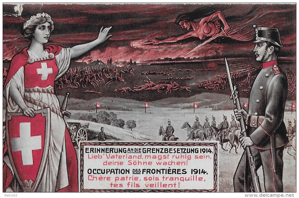 ERINNERUNG AN DIE GRENZBESETZUNG 1914 &#8594; Off. Feldpostkarte Anno 1914 - Weltkrieg 1914-18