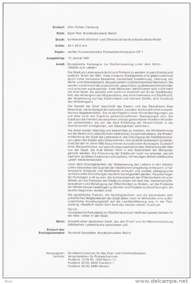 Germany Deutschland 1981-03 Renaissance Der Stadte In Europa, Renaissance Of Cities In Europe, Canceled In Bonn - 1981-1990