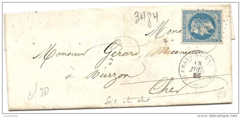 Loir Et Cher - St Amand De Vendome Pour Vierzon. GC + CàD Type 15 - 1849-1876: Période Classique