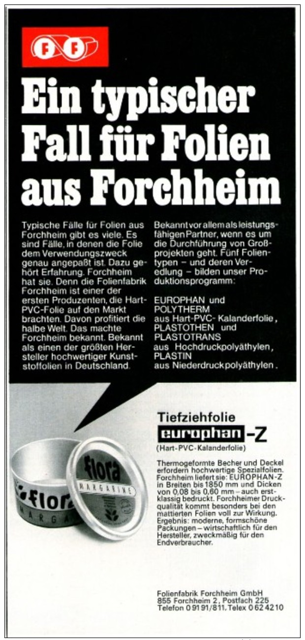 Original-Werbung/ Anzeige 1969 - EUROPHAN-Z / FOLIENFABRIK FORCHHEIM  - Ca. 115 X 240 Mm - Werbung