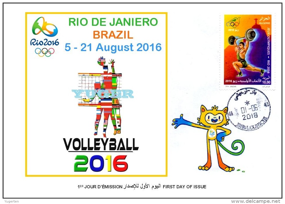 ALGERIE ALGERIA FDC JO Rio 2016 Olympic Games Olympics Volleyball Volley-ball Voleibol Olympische Spiele - Eté 2016: Rio De Janeiro