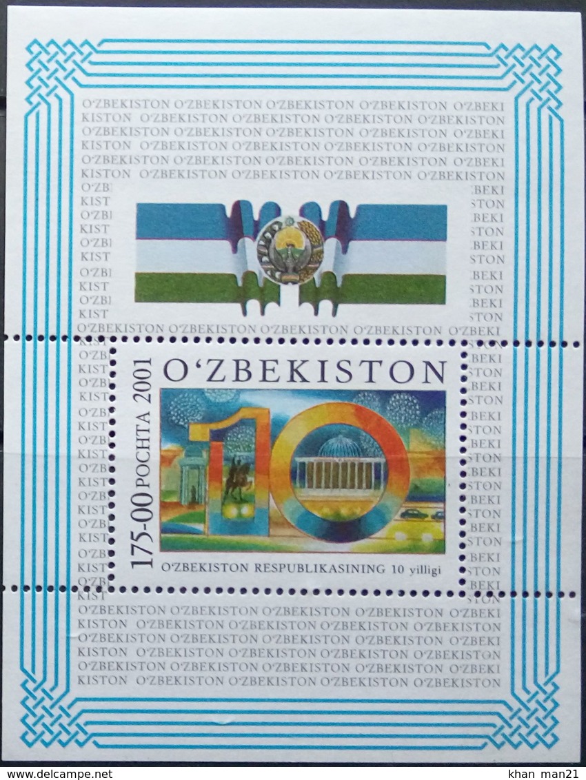 Uzbekistan, 2001, Mi. 294 (bl. 28), Y&T BF 23, Sc. 242, The 10th Anniv. Of Independence, Flag, MNH - Uzbekistan
