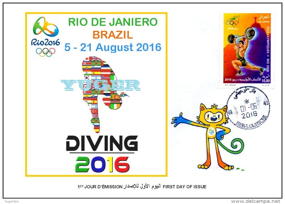 ALGERIE ALGERIA 2016 - FDC Olympic Games Rio 2016 Diving Olympische Spiele Olímpicos Olympics Plongée - Plongée