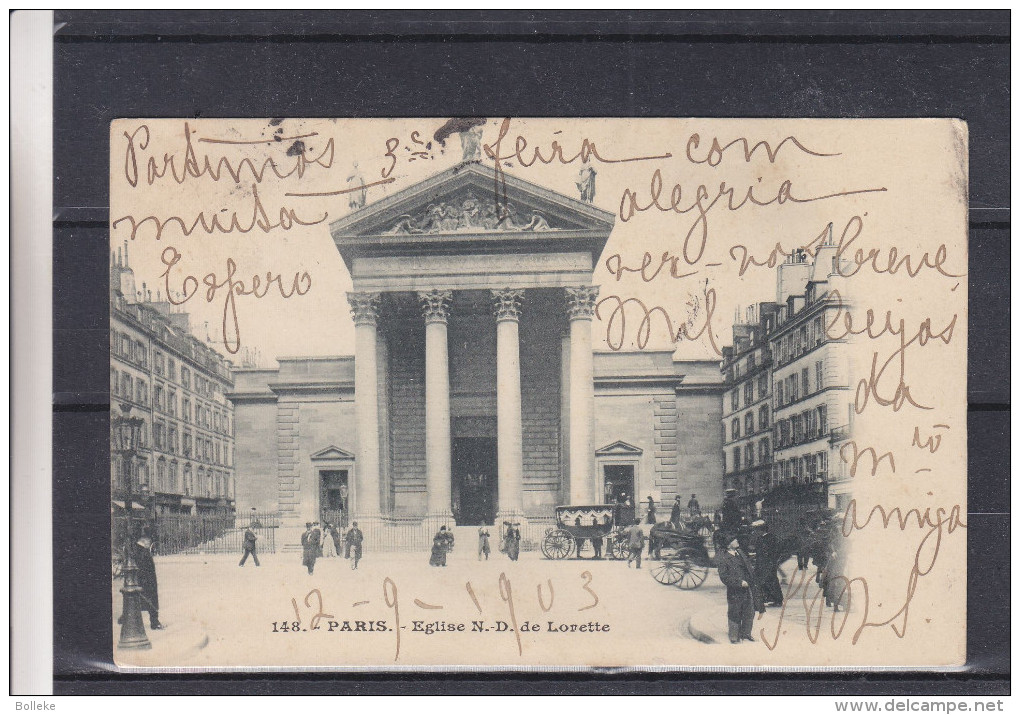 France - Carte Postale De 1903 - Oblit Paris 96 - Gd Hotel - Expédié Vers Le Portugal - Porto - église N.D. De Lorette - Briefe U. Dokumente