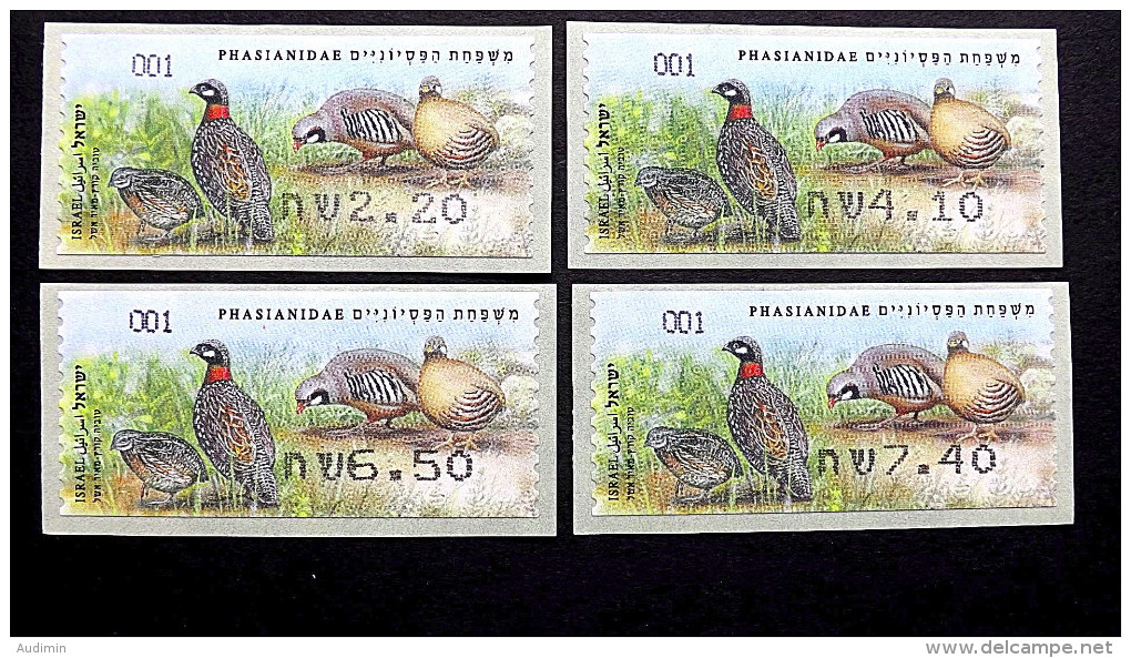 Israel ATM 103/4 Satz Je 4 Werte **/mnh, Halsbandfrankolin, Chukarhuhn, Arabisches Sandhuhn - Frankeervignetten (Frama)