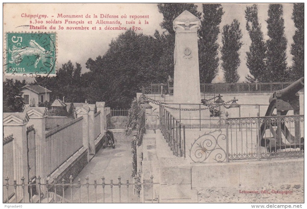 Cp , MILITARIA , CHAMPIGNY , Monument De La Défense Où Reposent 2.300 Soldats Français Et Allemands, Tués En 1870 - Soldatenfriedhöfen