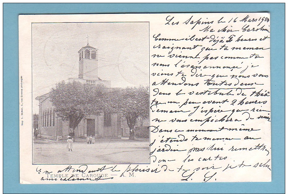 Genève, Le TEMPLE De CAROUGE // Circulée En 1901 - RARE - Carouge