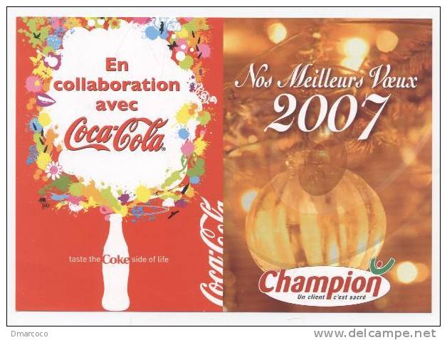 Calendrier De Poche Publicitaire " Coca Cola " & " Magasin Champion " 2007 - Tamaño Pequeño : 2001-...