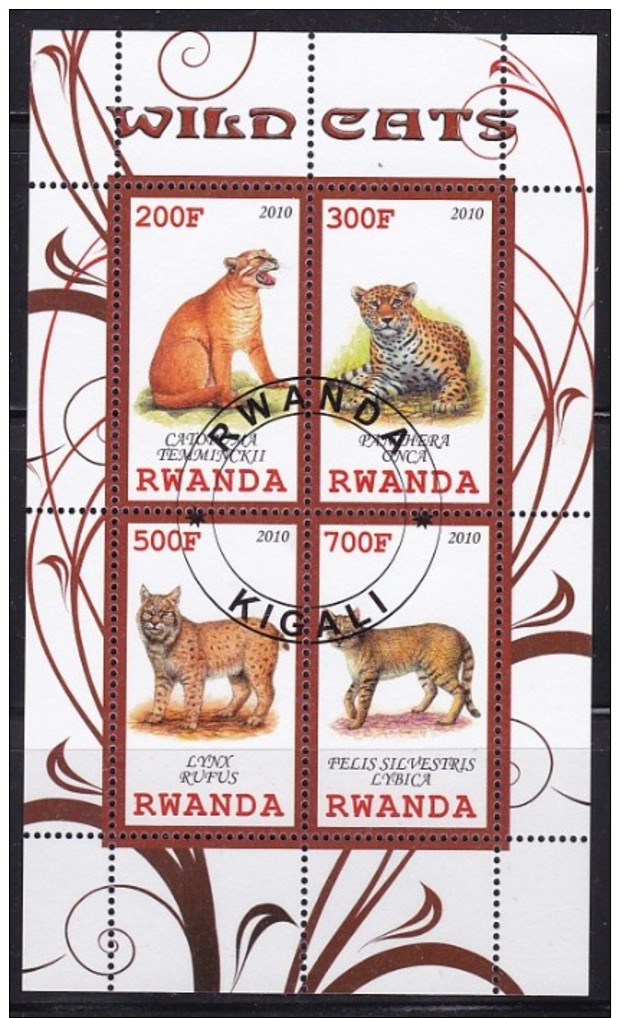 RWANDA - Nté 2010 - Bloc Feuillet De 4TP  - Felins - Oblit - Big Cats (cats Of Prey)