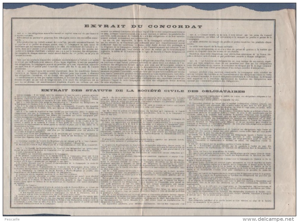 ARGENTINE ARGENTINA - OBLIGATION COMPAGNIE DU CHEMIN DE FER DE ROSARIO A PUERTO BELGRANO - 1918 - 3 COUPONS - Chemin De Fer & Tramway