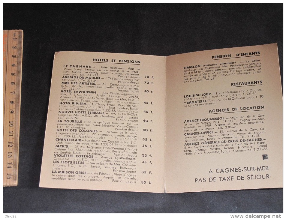 CAGNES SUR MER - CITE DES PEINTRES -UN SEJOUR IDEAL -ETE HIVER 1939/40 - Ed Syndicat D'initiative.Dépliabnt Tourisme - Autres & Non Classés