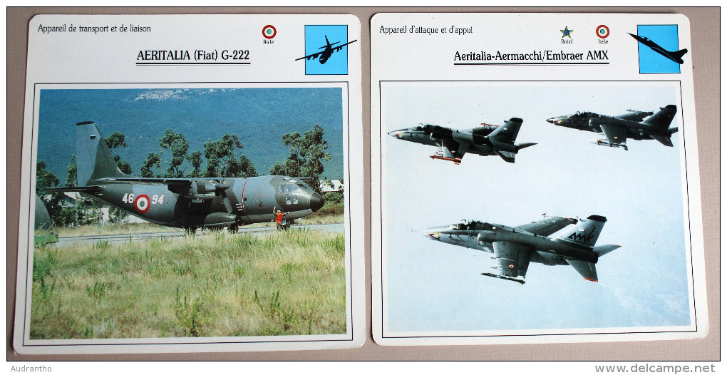 2 Fiche Aviation Italie Aeritalia Aermacchi G-222 Embraer AMX Armée Militaria - Luchtvaart