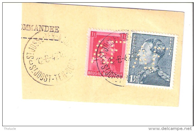 Belgique-Fragment-Perforé AF Avenir Familial-1942-St Josse-Joost-Ten-Noode-Timbres COB 428 Et 430 - 1934-51