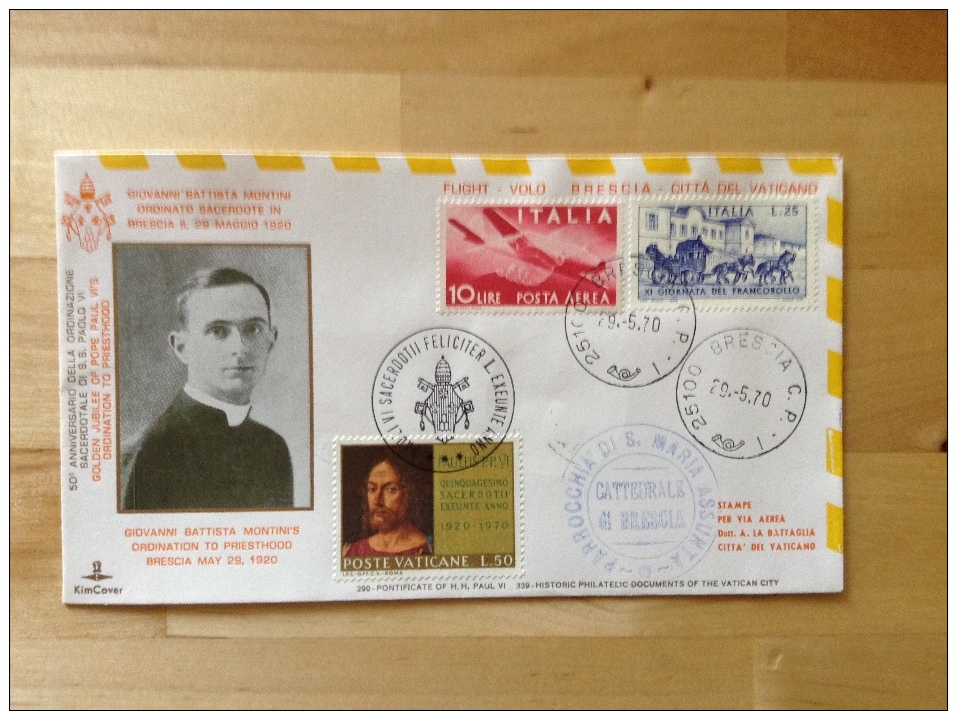 Vatikan - FDC Brief 1970 50. Priesterjubiläum Papst Paul VI - Flugpost - Posta Aerea Giovanni Batt. Montini - Storia Postale