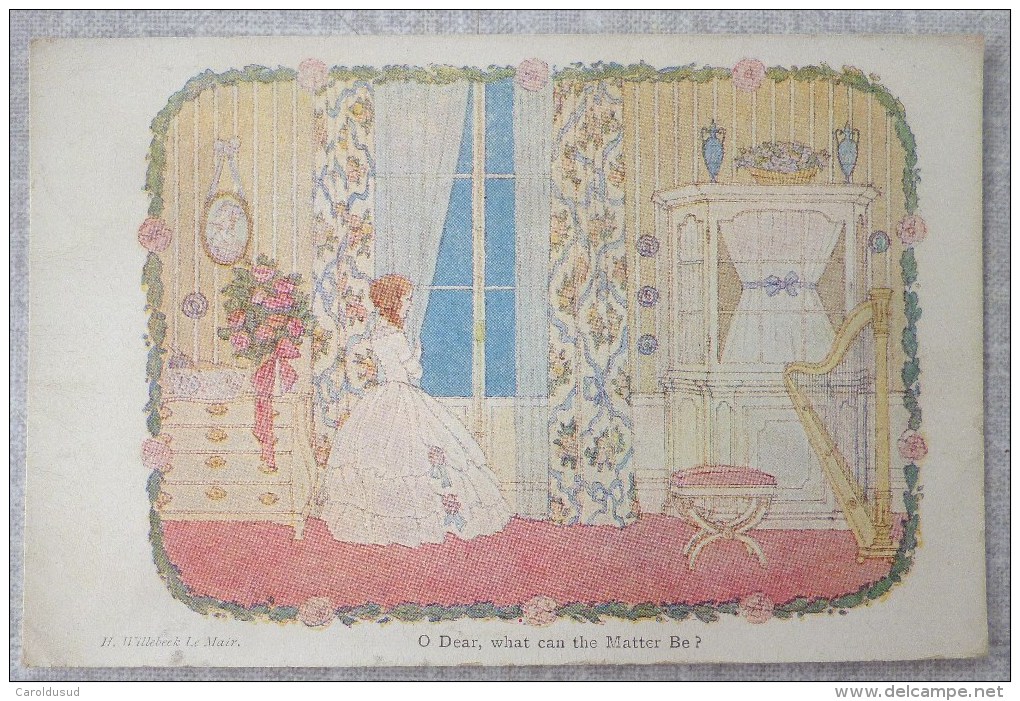 Cpa Litho Illustrateur WILLEBEEK LE MAIR Enfant Fille Robe Princesse Harpe Chambre Fenetre - Le Mair