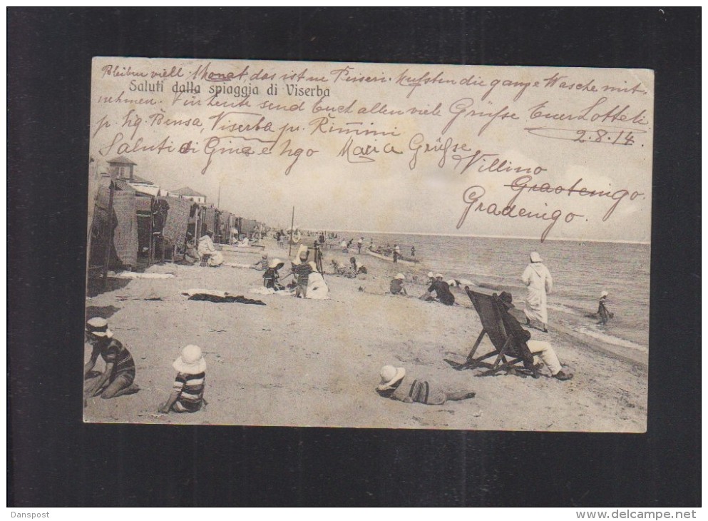 Cartolina Saluti Dalla Spiaggia Di Viserba 1914 - Rimini