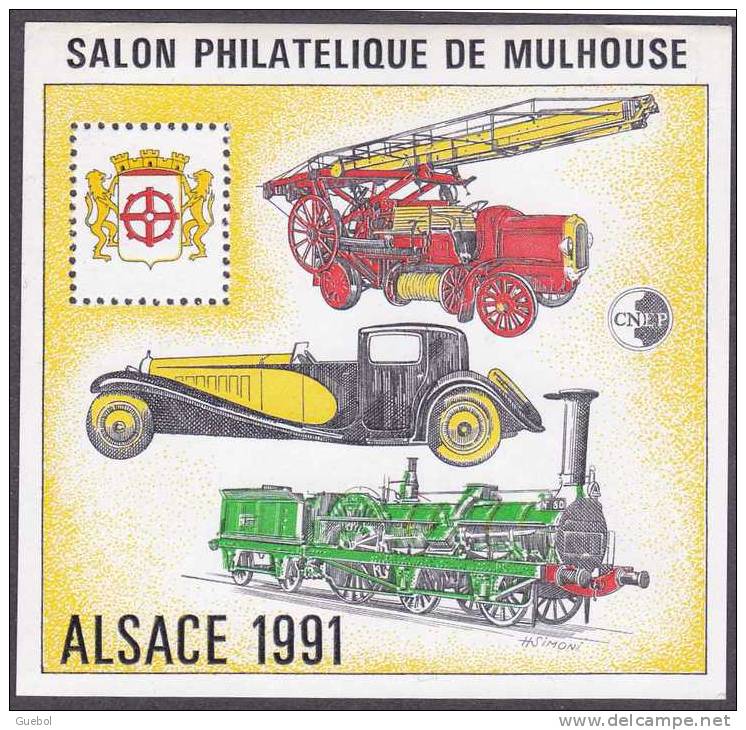 CNEP N°  13 De 1991 Bloc Alsace - Salon Philatélique De Mulhouse - Voiture + Camion Pompier + Locomative - CNEP