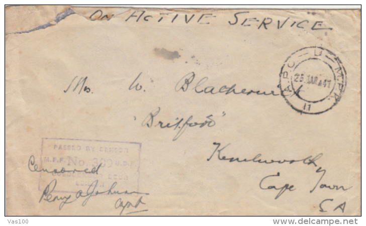 WARFIELD CORRESPONDENCE, COVER, CENSORED NR 309, 1941, SOUTH AFRICA - Unclassified