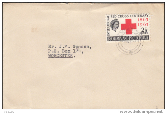 RED CROSS CENTENARY, QUEEN ELISABETH 2ND, STAMP ON COVER, 1963, BECHUANALAND - 1885-1964 Protectorat Du Bechuanaland