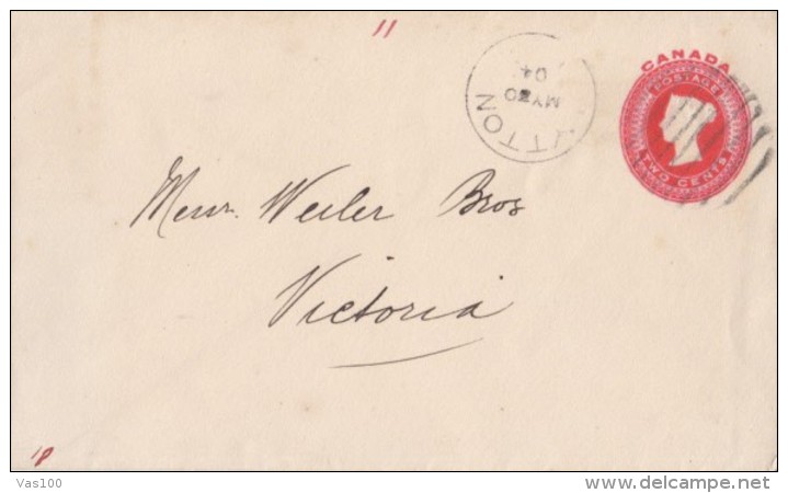 QUEEN VICTORIA, EMBOISED COVER STATIONERY, ENTIER POSTAL, 1904, CANADA - 1860-1899 Reign Of Victoria