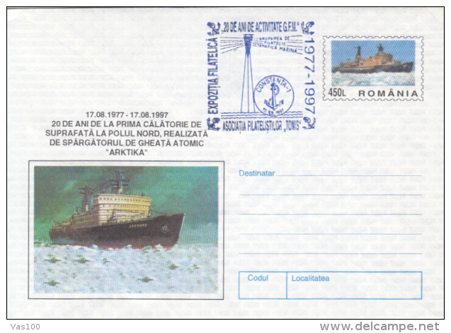 POLAR ICEBREAKER, ARKTIKA ATOM ICEBREAKER, LIGHTHOUSE SPECIAL POSTMARK, COVER STATIONERY, ENTIER POSTAL, 1997, ROMANIA - Polar Ships & Icebreakers