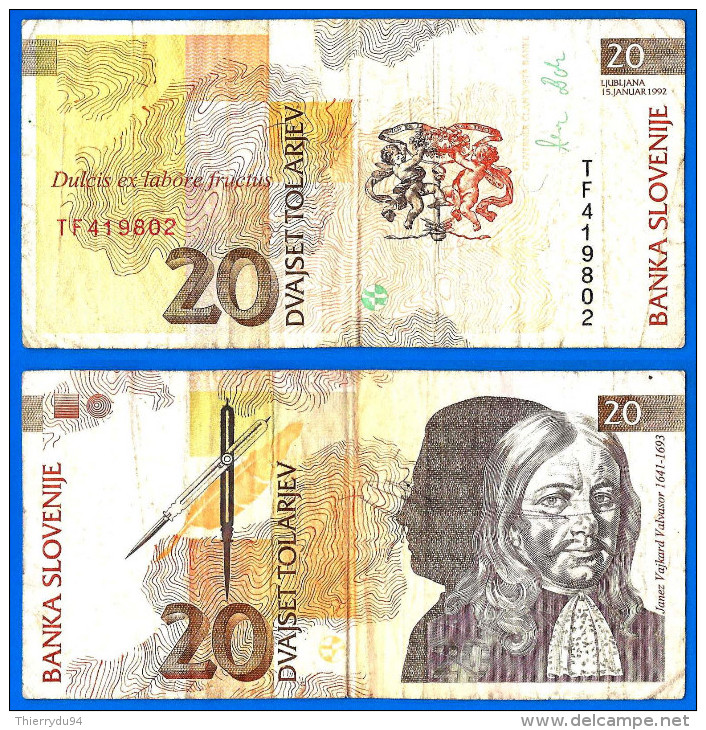 Slovenie 20 Tolarjev 1992 Tolar Que Prix + Port Serie TF Valvasor Skrill Paypal Bitcoin OK - Slovénie