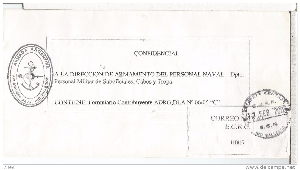 ARGENTINA CC CORREO OFICIAL NAVAL APOSTADERO NAVAL RIO GALLEGOS - Oficiales