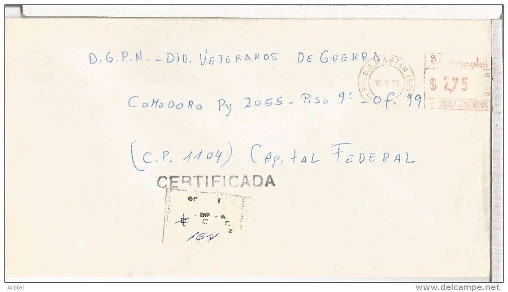 ARGENTINA CC CORREO OFICIAL NAVAL SAN MARTIN A DIVISION VETERANOS DE GUERRA - Oficiales