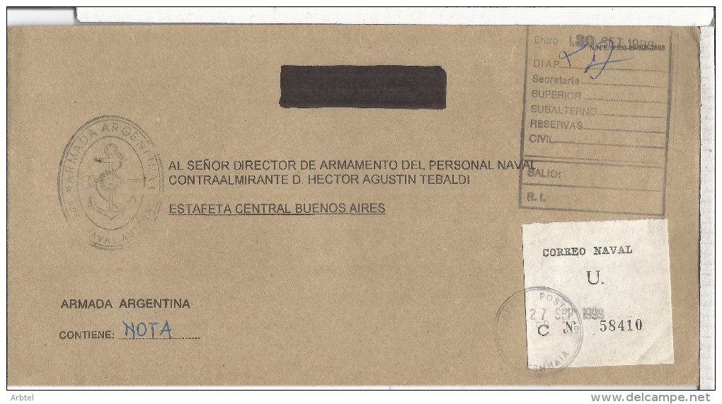 ARGENTINA CC CORREO OFICIAL NAVAL AREA NAVAL AUSTRAL USHUAIA - Oficiales