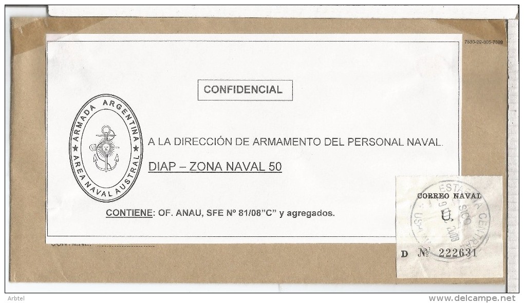 ARGENTINA CC CORREO OFICIAL NAVAL AREA NAVAL AUSTRAL USHUAIA - Service