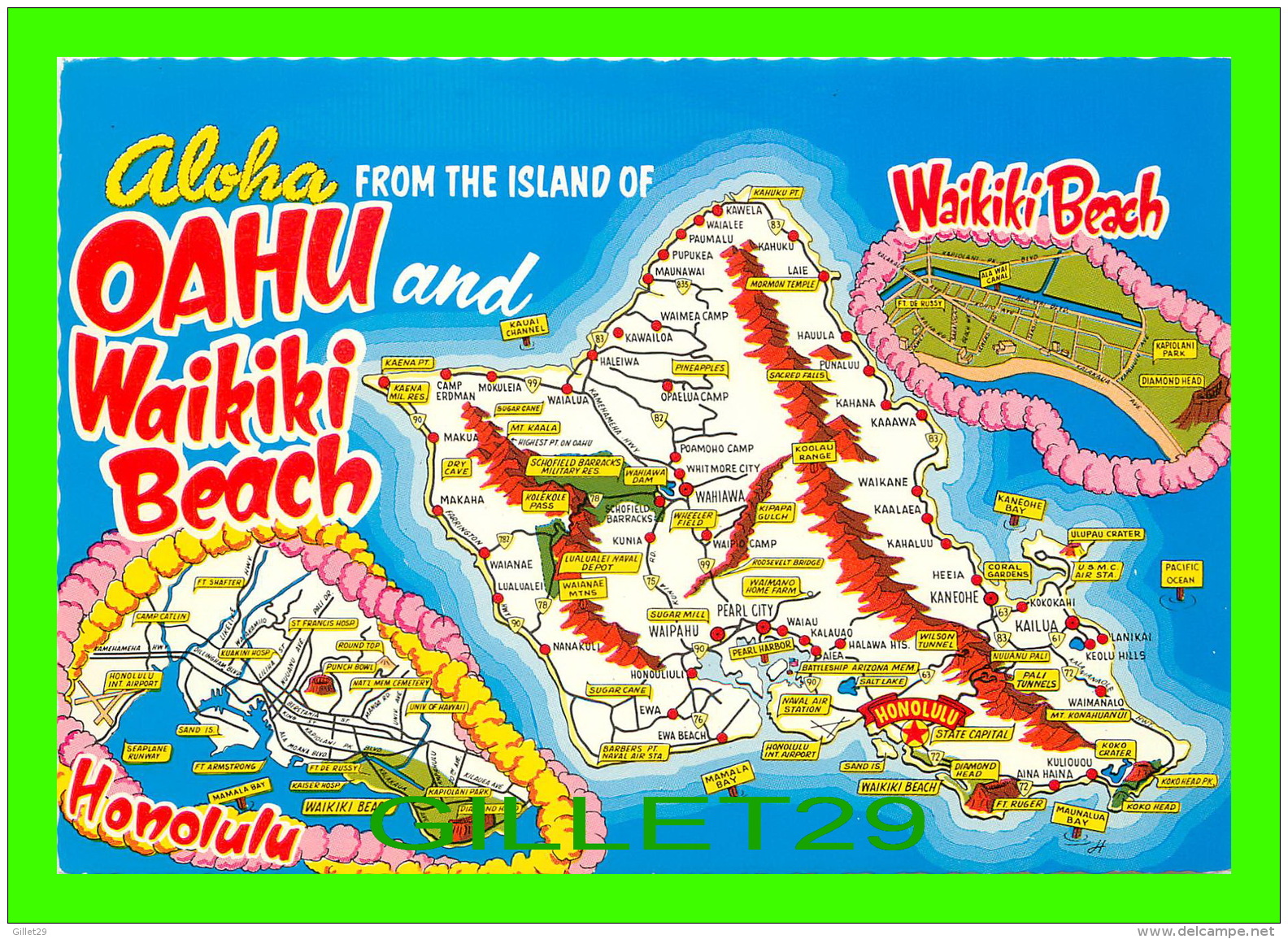 CARTE GÉOGRAPHIQUE - MAPS - ALOHA FROM THE ISLAND OF OAHU WAIKIKI BEACH - - Cartes Géographiques