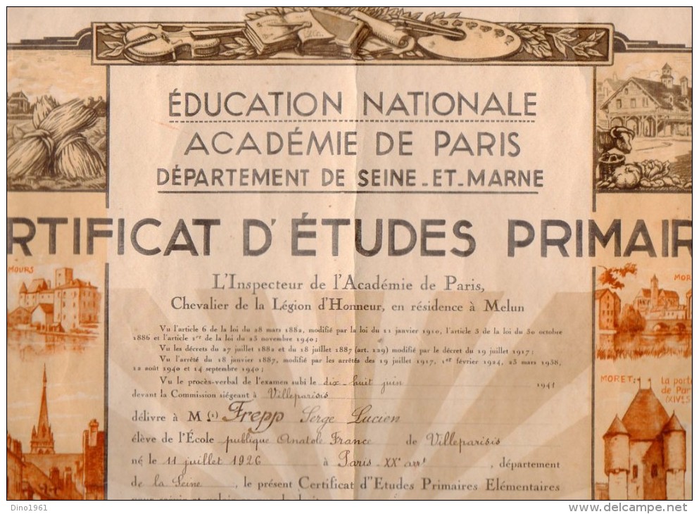 VP4833 - MELUN - Grand Certificat D´Etudes Primaires ( 51x 36 ) - Mr Serge,Lucien FREPP De VILLEPARISIS - Diplômes & Bulletins Scolaires