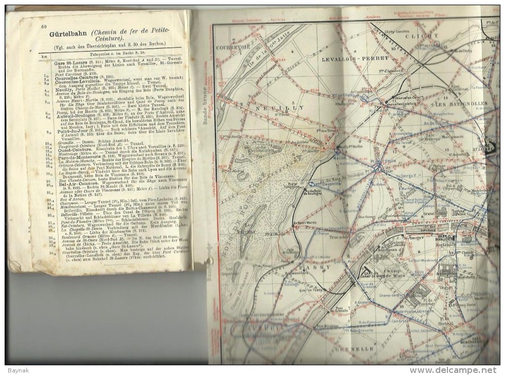 BAEDEKERS  --  PLANANHANG, GUIDE  --  PARIS  --  1923  --  60 PAGES  --  Karte