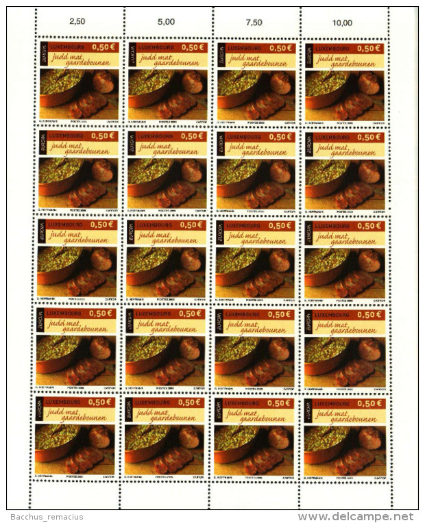 Luxembourg Feuille De 20 Timbres à 0,50 Euro Judd Mat Gaardebounen EUROPA 2005 - Feuilles Complètes