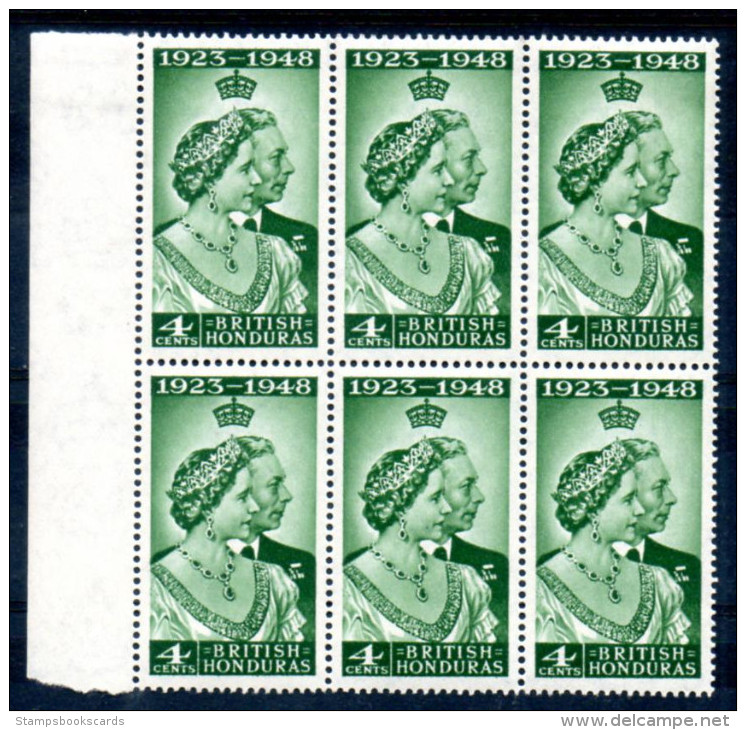 1948 4c Silver Wedding Marginal Block Of 6. (5 UM, 1 MM) - British Honduras (...-1970)