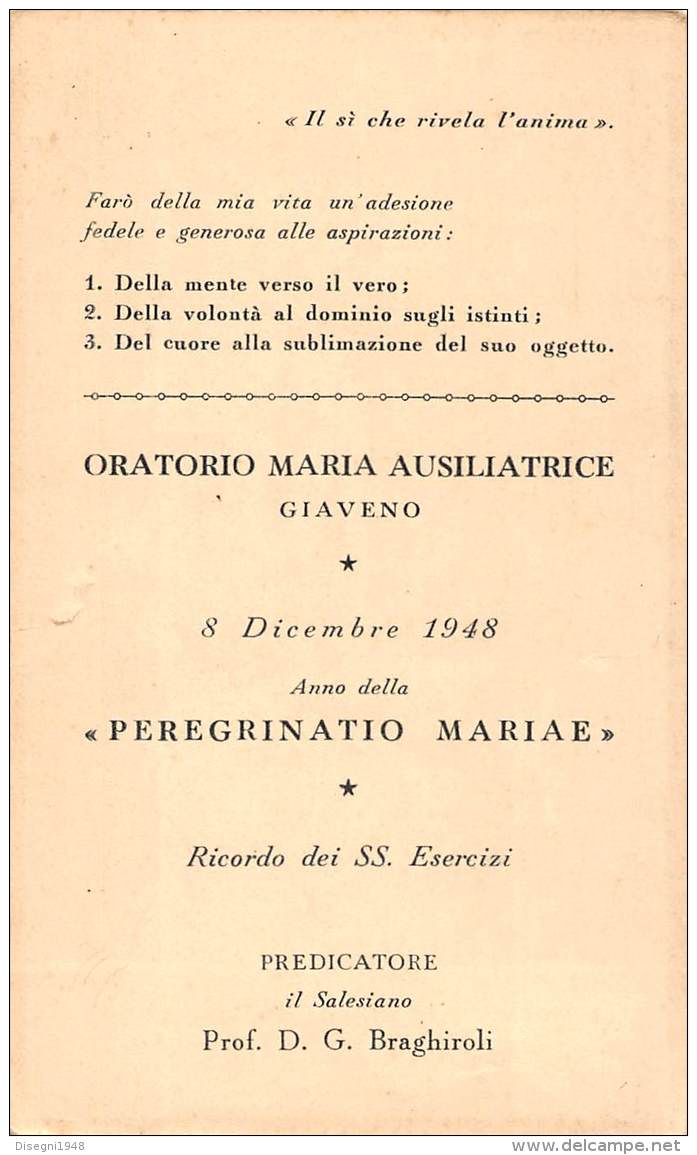 05686  "GIAVENO (TO) - ORATORIO MARIA AUSILIATRICE - 8 DICEMBRE 1948 - PEREGR. MARIAE  E S. ESERC." IMM. RELIG. ORIGIN. - Santini