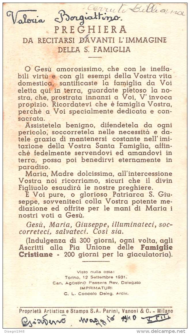 05690  "ANCONA - EFFIGIE DELLA S. FAMIGLIA CHE SI VENERA NEL TEMPIO VOTIVO DI ANCONA" IMM. RELIG. ORIGIN. - Santini