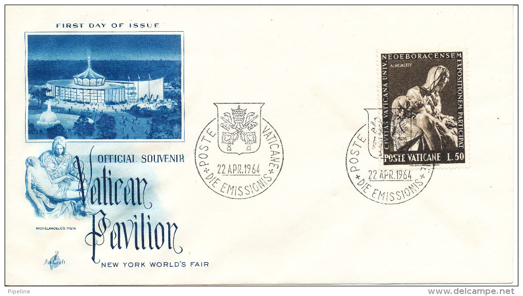 Vatican Souvenir Cover 22-4-1964 Vatican Pavilion New York World's Fair Art Craft Cachet - Covers & Documents