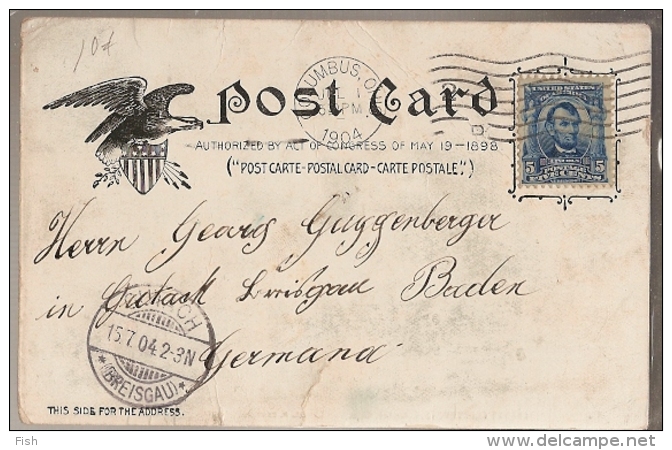 United States &  Bilhete Postal, County Court House, Ohio, Columbus, Breisgau Germany 1905 (9) - Columbus