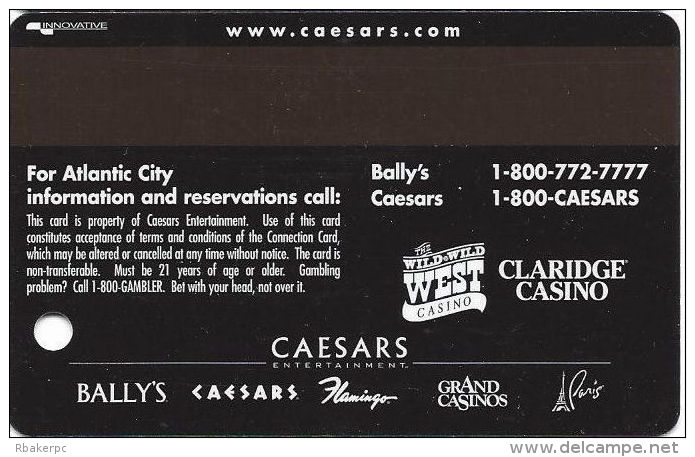 Bally's Casino Atlantic City NJ - Connection / Slot Card - Innovative Over Mag Stripe - 2 Phone#s - Casino Cards