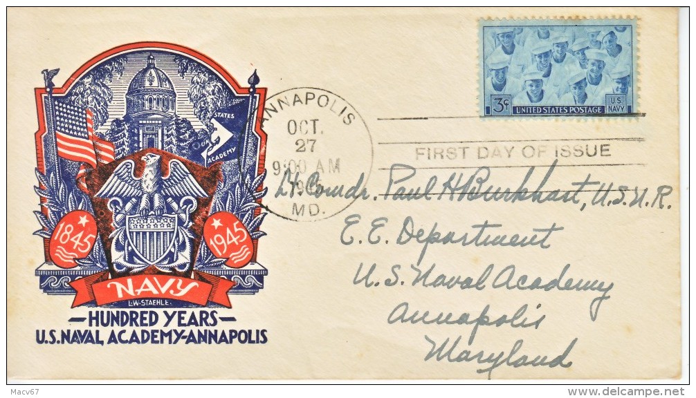 U.S. 935  FDC  U.S. Navy At  ANNAPOLIS  STAEHLE  COVER - Covers & Documents