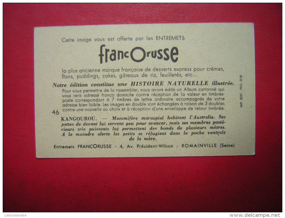 PETITE IMAGE ENTREMETS FRANCORUSSE  N° 46 KANGOUROU - Other & Unclassified