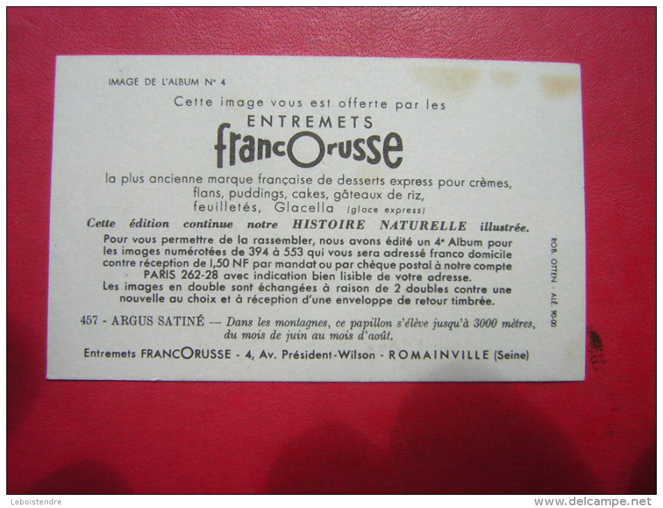 PETITE IMAGE ENTREMETS FRANCORUSSE IMAGE DE L´ALBUM N° 4 N° 457  PAPILLON   ARGUS SATINE - Other & Unclassified