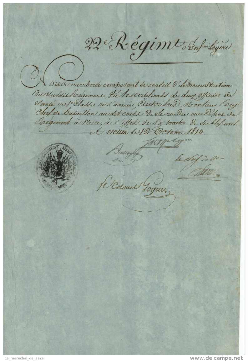 22e REGIMENT D'INFANTERIE LEGERE - Scilla 1810 - Armee De Naples - General GOGUET (1764-1821) Nola - Documents Historiques