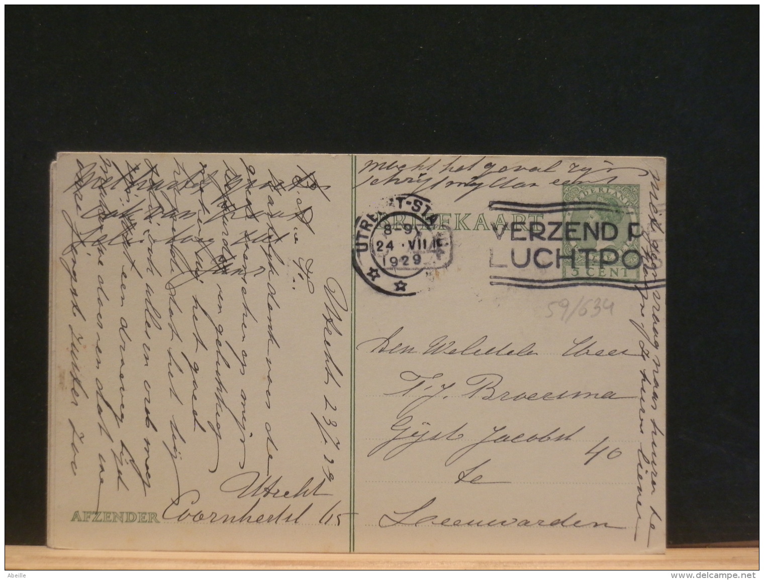 59/634  BRIEFKAART  1929 - Postal Stationery