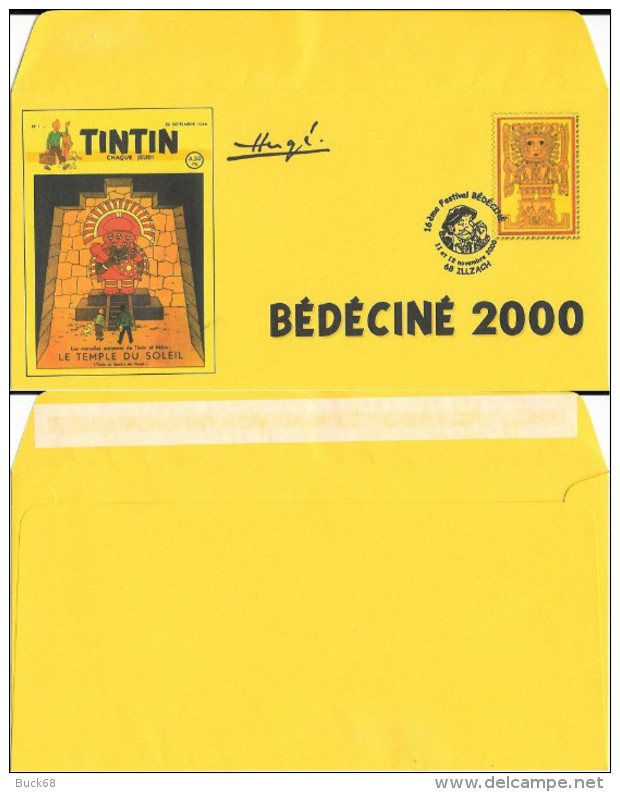 BEDECINE 2000 ILLZACH  Enveloppe Luxe Soleil + Timbre FIctif + Cachet MEYNET TINTIN HERGE KUIFJE TIM COMICS BD Inca - Fumetti